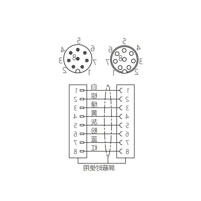 M8 8Pin, female straight turn male straight, double end precast PVC non-flexible cable, with shielding, gray sheathing, 63DA83-XXX